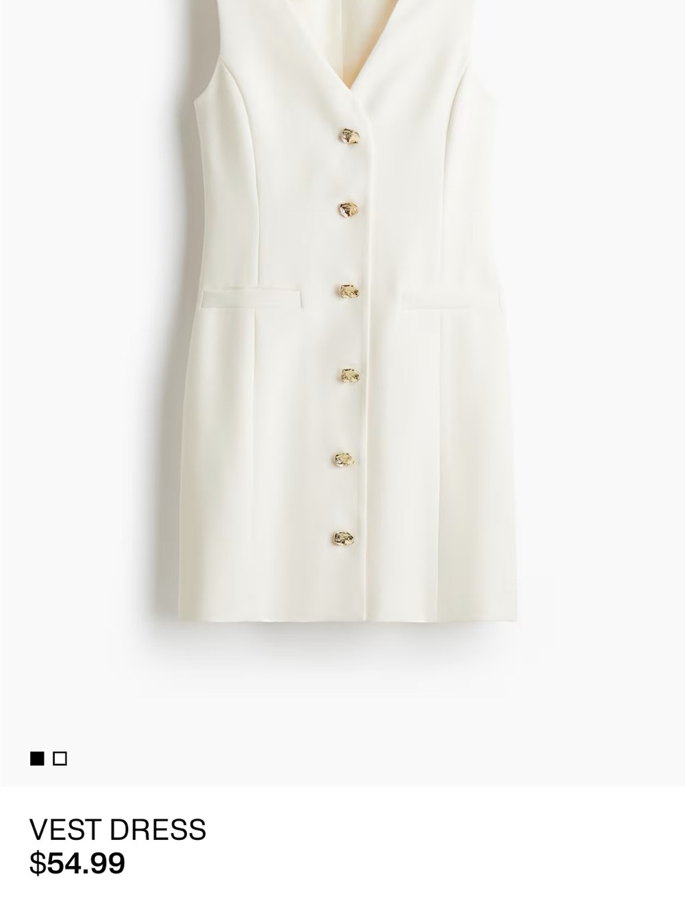 H&M Cream Sleeveless Vest Mini Dress with Gold-Tone Buttons